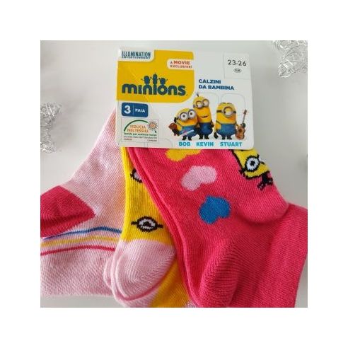 Socks Minions Pink 3pcs Size 23-26 buy in online store