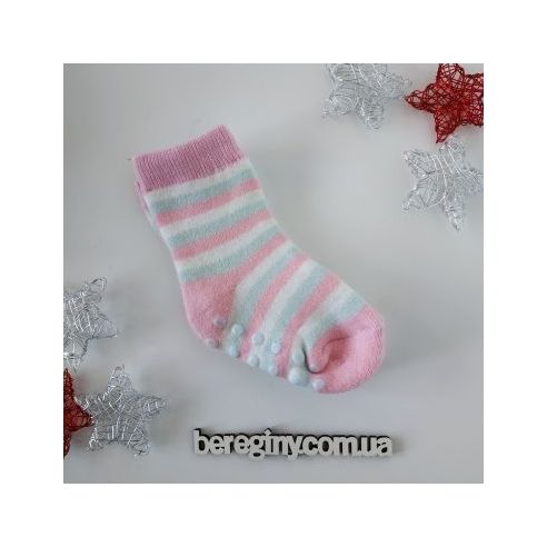 Socks Anti-slip terry children 19-22 - Pink striped buy in online store