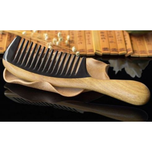 Sandalwood hairbrush with buffalo horn insert - Wide teeth buy in online store