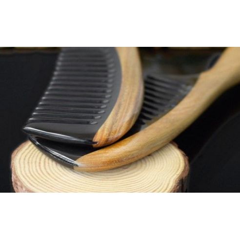 Sandalwood hairbrush with buffalo horn insert - Wide teeth buy in online store