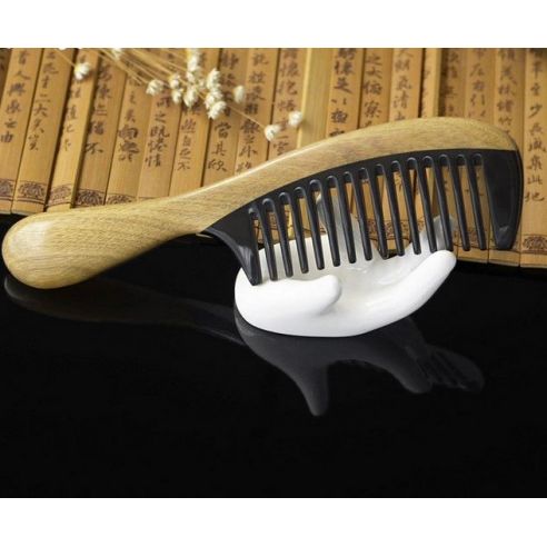 Sandalwood hairbrush with buffalo horn insert - Wide teeth buy in online store