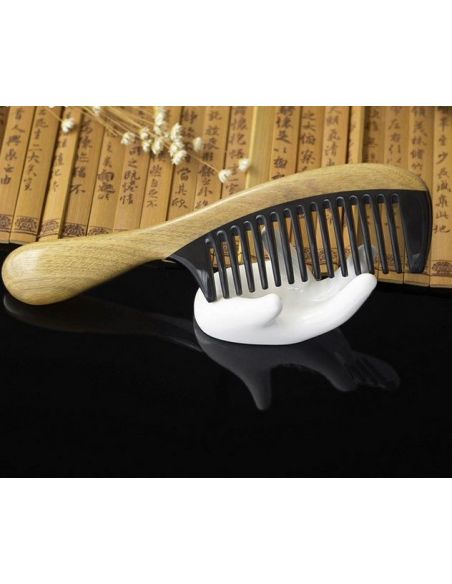 Sandalwood hairbrush with buffalo horn insert - Wide teeth buy in online store Sandalwood hairbrush with buffalo horn insert - Wide teeth buy in online store