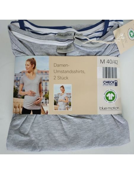 T-shirts for pregnant women Blue Motion Striped - Set 2pcs Size S 36/38 buy in online store