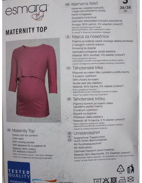 Long Sleeve T-shirt for Pregnant and Feeding Esmara Pink 1pc - M 40/42 buy in online store