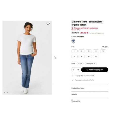 Straight Jeans for Pregnant C & A - Blue buy in online store