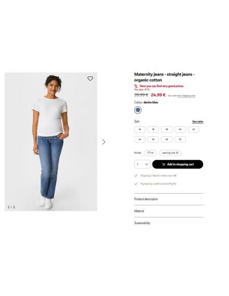 Straight Jeans for Pregnant C & A - Blue buy in online store