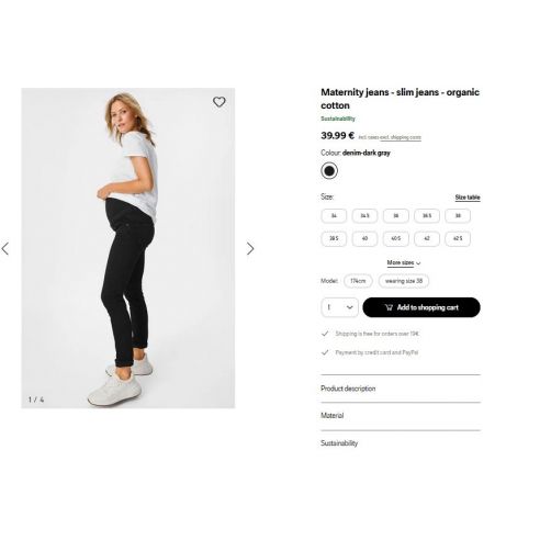 Slim jeans for pregnant women C & A - black buy in online store