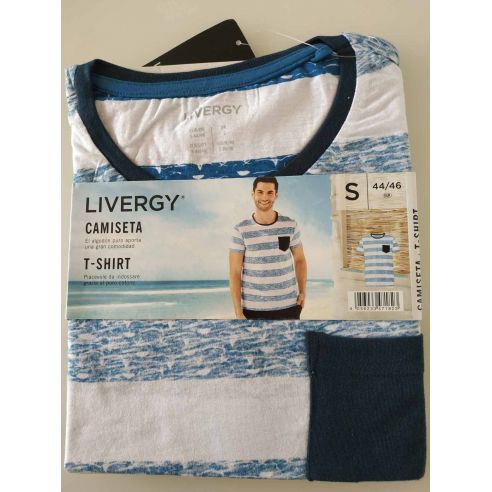 Men's Livergy T-shirt Blue Strip - Size S (44/46) buy in online store