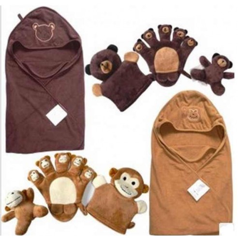 Towel Corner + 2 Hand Toys (Percherd) + Toy Rattle - Monkey buy in online store