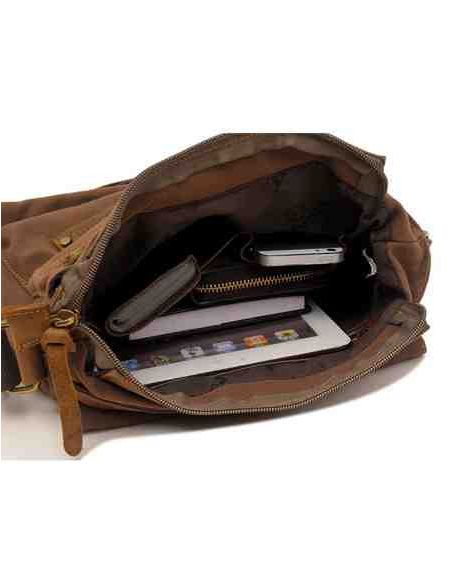 Men's bag Barstie from cotton and inserts from genuine leather K013 Khaki buy in online store Men's bag Barstie from cotton and inserts from genuine leather K013 Khaki buy in online store