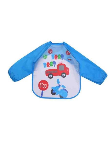 Apron with sleeves - car on blue buy in online store Apron with sleeves - car on blue buy in online store