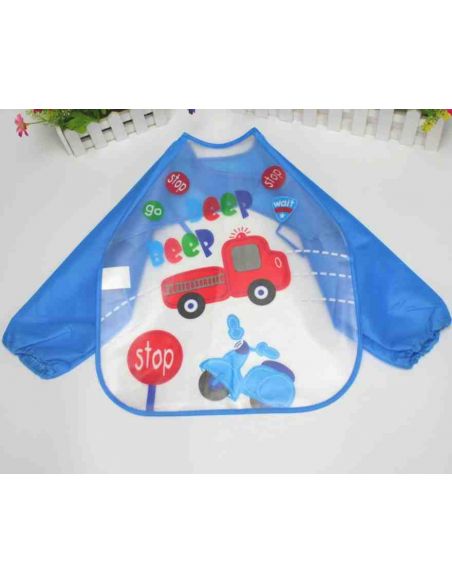 Apron with sleeves - car on blue buy in online store Apron with sleeves - car on blue buy in online store