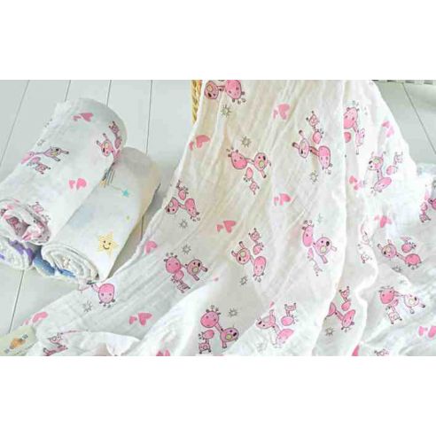 Gauze Muslin Diaper 105 * 105 - Pink Giraffe buy in online store