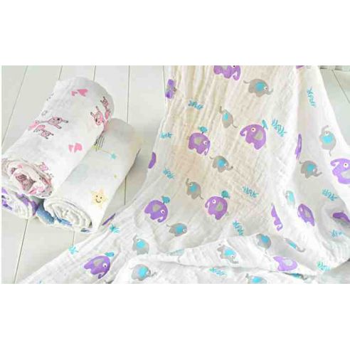 Gauze Muslin Diaper 120 * 120 - Purple Elephants buy in online store