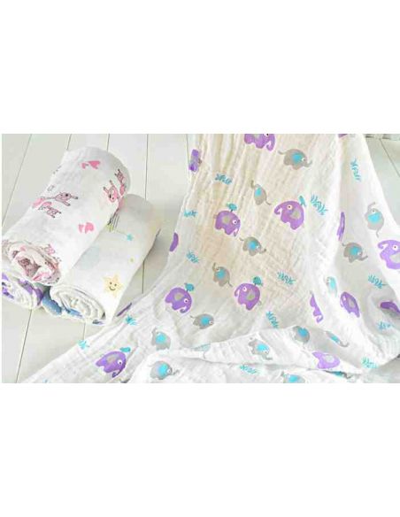 Gauze Muslin Diaper 120 * 120 - Purple Elephants buy in online store Gauze Muslin Diaper 120 * 120 - Purple Elephants buy in online store