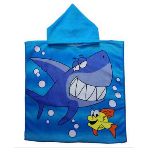 Beach towel poncho - shark on blue buy in online store