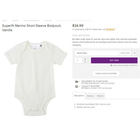 Short Sleeve Superfit Clean Merinos Size Size 3-6 months buy in online store
